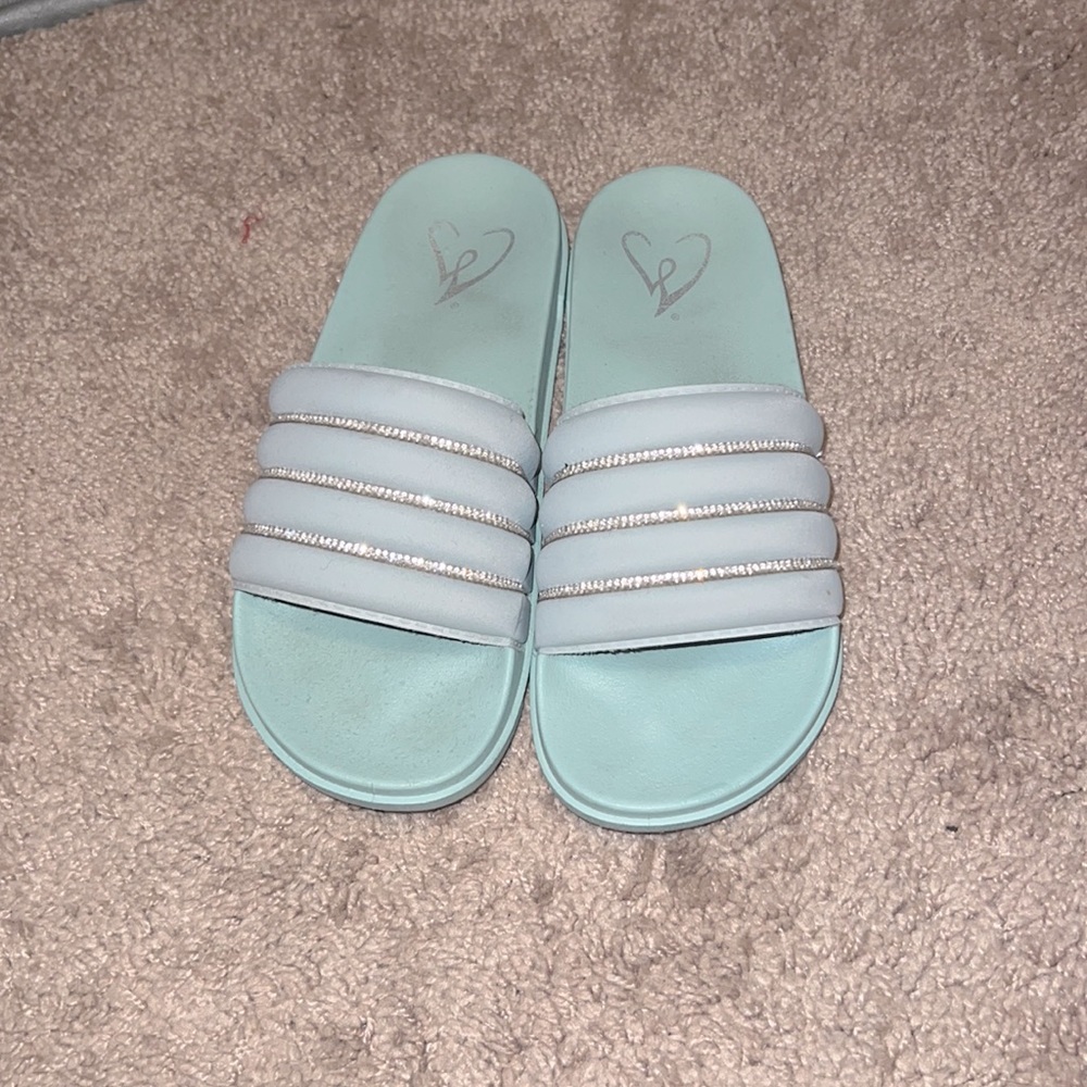 Diamond and Tiffany blue women’s slides